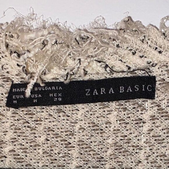 Zara Cropped Tweed Jacket Embroidery on the Back Frayed Trim Cream Size M - Picture 4 of 6